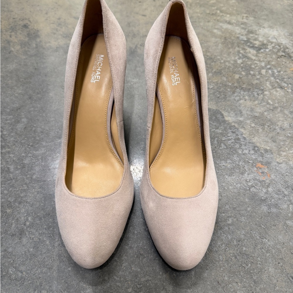 Michael Kors Nude Suede Round-Toe Pumps
